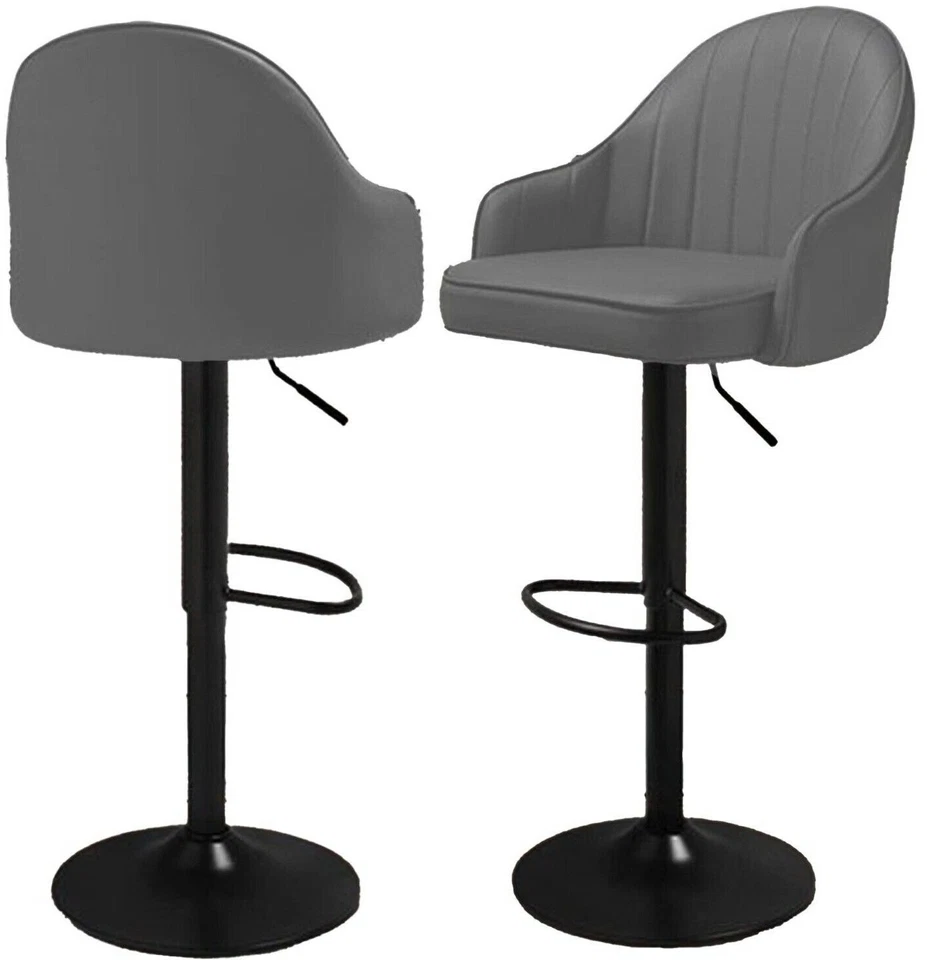 BAR STOOLS BLACK GREY GAS LIFT SWIVEL HOME BREAKFAST COUNTER CHAIR PU LEATHER x2 - Image 3 of 4