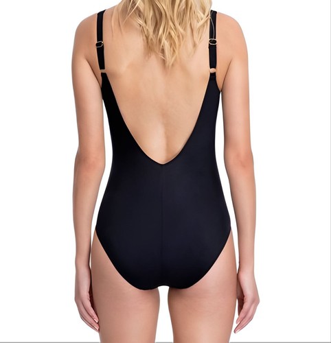 Gottex Mujer Negro Cruzado Delantero Pico one piece Bañador #17LA-158 14 Nwt - Imagen 2 de 2
