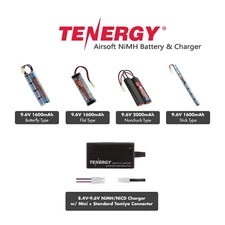 Tenergy 9.6V NiMH Airsoft 1600mAh & 2000mAh Battery Pack with Charger Option Lot