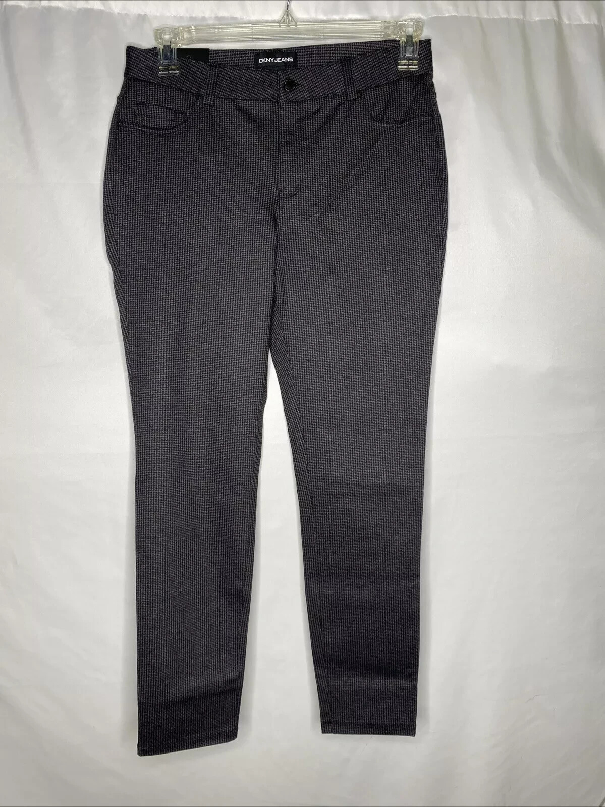 NWT DKNY WOMEN'S 1547102 GREY HOUNDSTOOTH POCKETS PONTE SLIM LEG PANT Medium