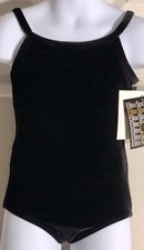 GK Elite CHILD X-SMALL BLACK VELVET CAMI GYMNASTICS DANCE LEOTARD Sz CXS NWT 