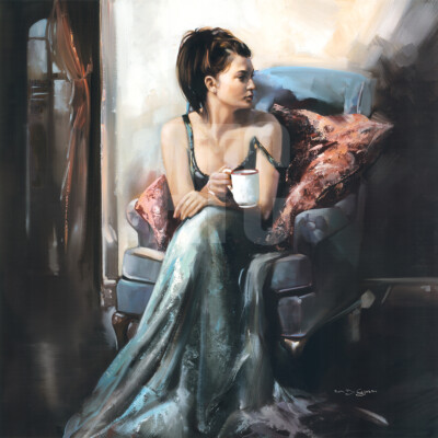 30W''x30H'' MOMENT ALONE by RON DI SCENZA - SERENE CONTEMPLATING CHOICES of CANVAS