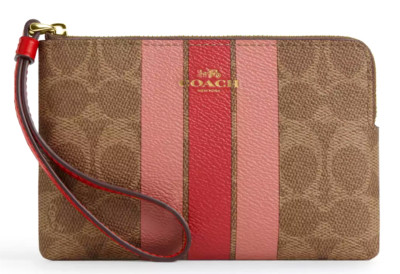   Coach Corner Zip Wristlet - CAQ76 Tan Multi (Orange) Signature Canvas - NWT