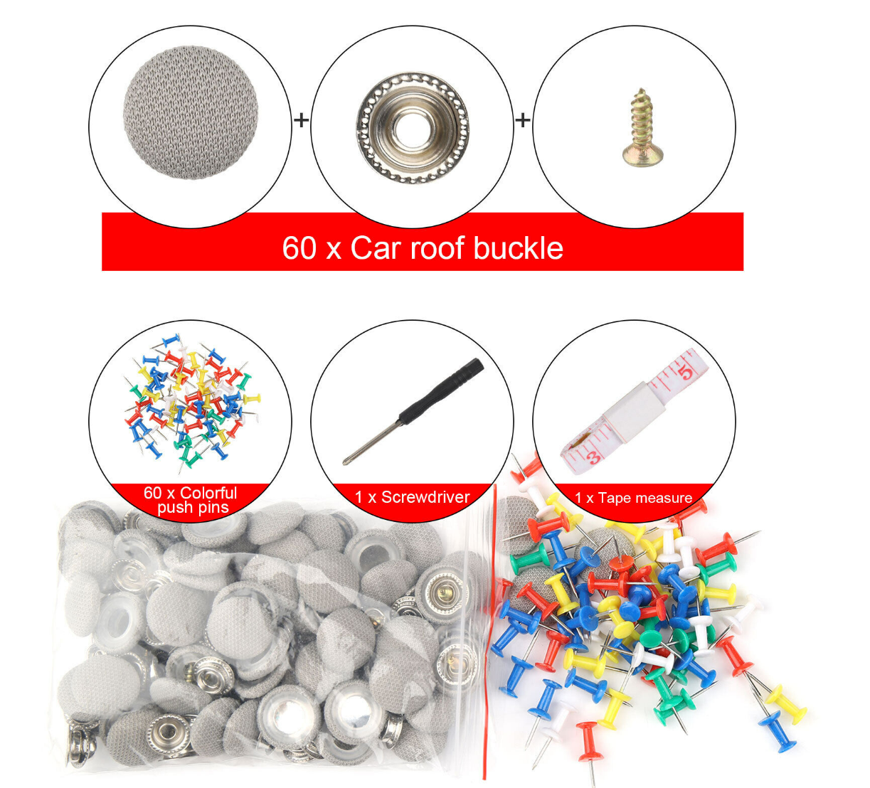 60pcs Car Roof Liner Ceiling Kit Repair Buckle Sagging Headliner Pins