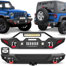 Front/ Rear Bumper Steel W/Winch Plate & LEDs For 2007-2018 Jeep Wrangler JK/JKU