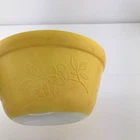 Federal Glass ??? Yellow Vintage Mixing Bowl Embossed Daisy Leaf Pattern 7” Wide