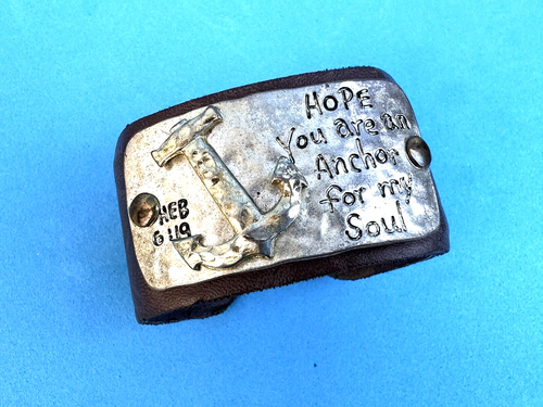 Vintage Leder umwickeltes Manschettenarmband - "Hoffe du bist ein Anker" "Hebr 6:19" - Bild 6 von 12