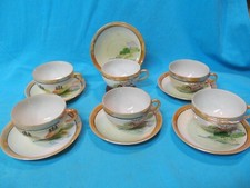 SET OF 6 HAND PAINTED LUSTERWARE CUP  SAUCERS MADE IN JAPAN