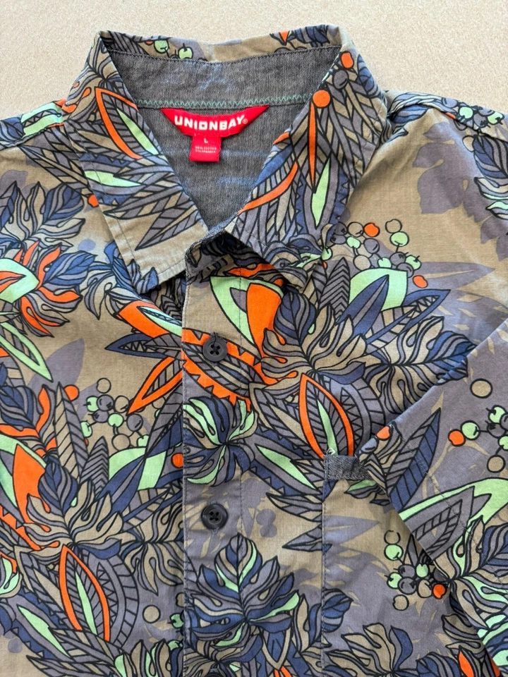 Camisa Unionbay Abotonada Para Hombre Grande Azul Tropical Floral Manga Corta Cuello Foto 2 de 4
