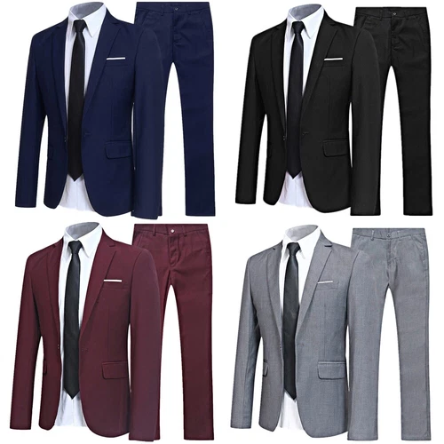 Mens 2-Piece Set Suit Business Blazer Jacket Pant One Button Coat Suits Slim Fit - Picture 6 of 31