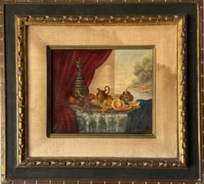 ANTIQUE ART DECO STILL LIFE LANDSCAPE OIL PAINTING OLD VINTAGE REALISM 1940s