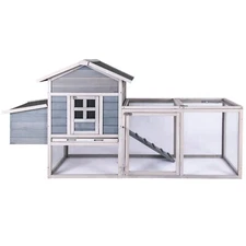 Gray 80'' Wooden Chicken Coop Nest Box Duck Hen House Poultry Pet Hutch Garden