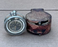 Antique Cased Pocket Compendium Barometer Thermometer Compass w/ Leather Case
