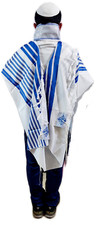 Kosher Tallit Talis Prayer Shawl acrylic 47"X66" Made in Israel blue and silver