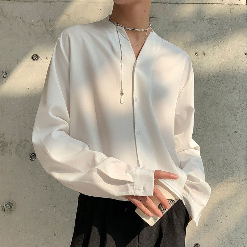 Men's Long Sleeve Collarless Shirts Slim Casual Fit Pullover Tops Blouse Summer Men's Long Sleeve Collarless Shirts Slim Casual Fit Pullover Tops Blouse Summer