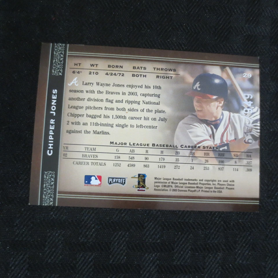 2004 Playoff Prime Cuts #29 Chipper Jones Braves /949   - Image 2 of 2