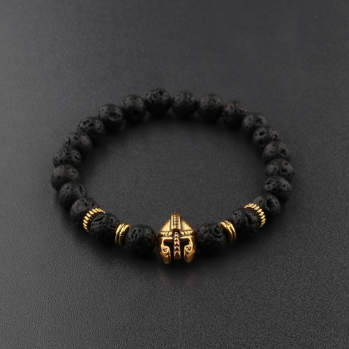 Men Natural Stone Gold Silver Spartan Helmet Beaded Charm Bracelet Bangle Gifts - Picture 30 of 93