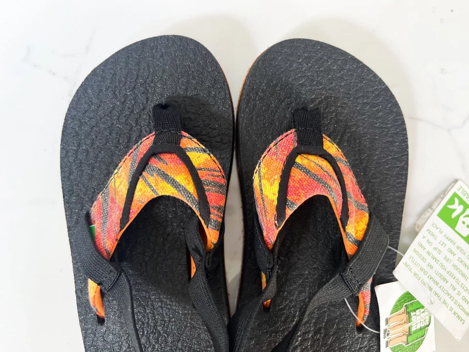 NWT! Sanuk Root Beer Cozy Funk Shoes Sandals Flip Flops Orange Red Boys Sz 9-10 - Image 3 of 4