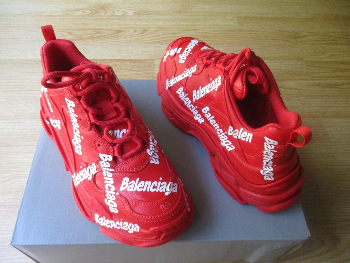 Balenciaga Triple S Logo Low Top Sneakers Womens Red White 39 C US