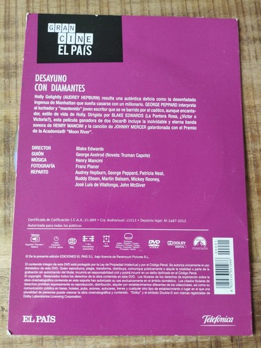 Breakfast Con Diamonds Audrey Hepburn George Peppard DVD Español Ingles Region 2 - Picture 2 of 3