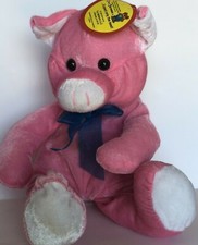 NEW Pig Hot Pink Plush With Blue Bow 14 Posable