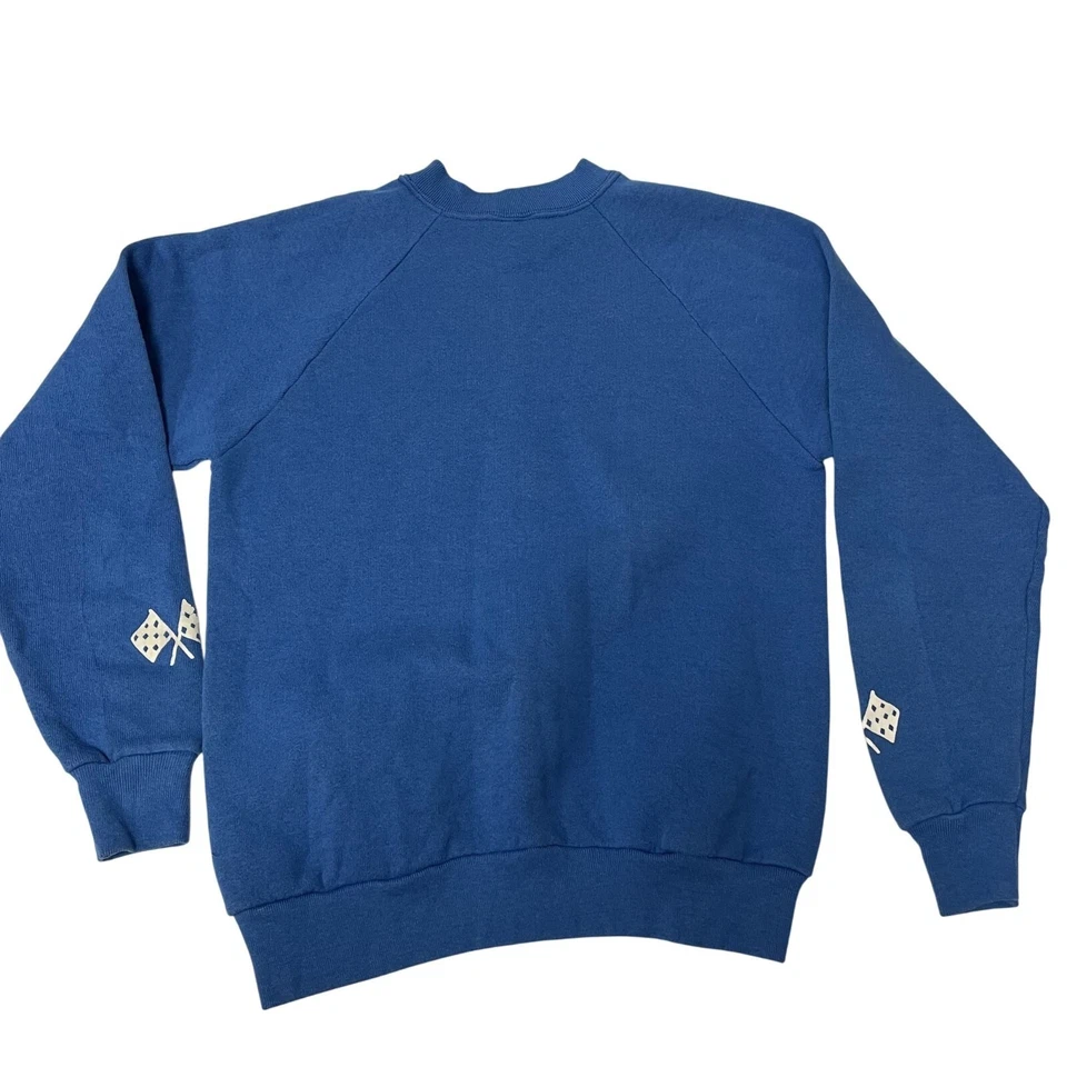 Vtg 70's Blue AUTO RACING Heartbeat of America 50/50 RAGLAN Sweatshirt USA Youth - Image 4 of 4