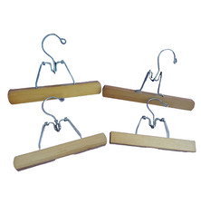 Natural Wooden Pants Skirt Hangers Steel Clamp Style Setwell Vintage Sears LOT 4