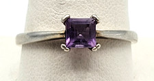 Sterling Silver Simple Square Cut Amethyst Ring Size 10