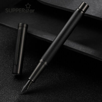 NEW Hongdian Matte Black Metal Fountain Pen EF 0.4/Fine 0.5/Bent Nib 1.0mm A2TD