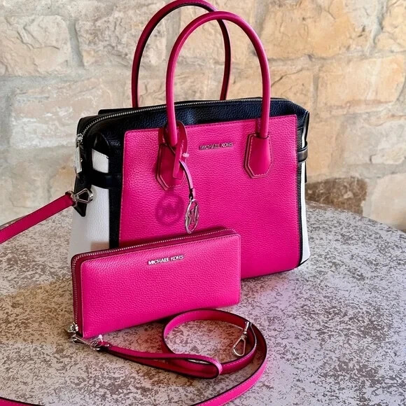 MICHAEL KORS MERCER MEDIUM ZIP BELTED SATCHEL BAG MK PINK