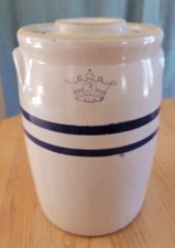 Vtg Butter Churn Crock 3 Gallon Robinson Ransbottom Blue Crown w Lid No Dasher