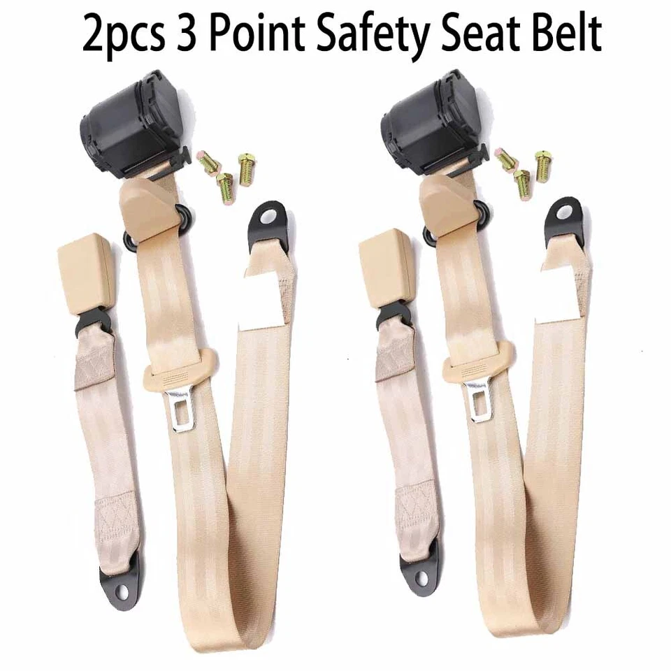 2x Retractable 3 Point Safety Seat Belt Straps Car Vehicle Adjustable Belt Kit Foto 2 de 4