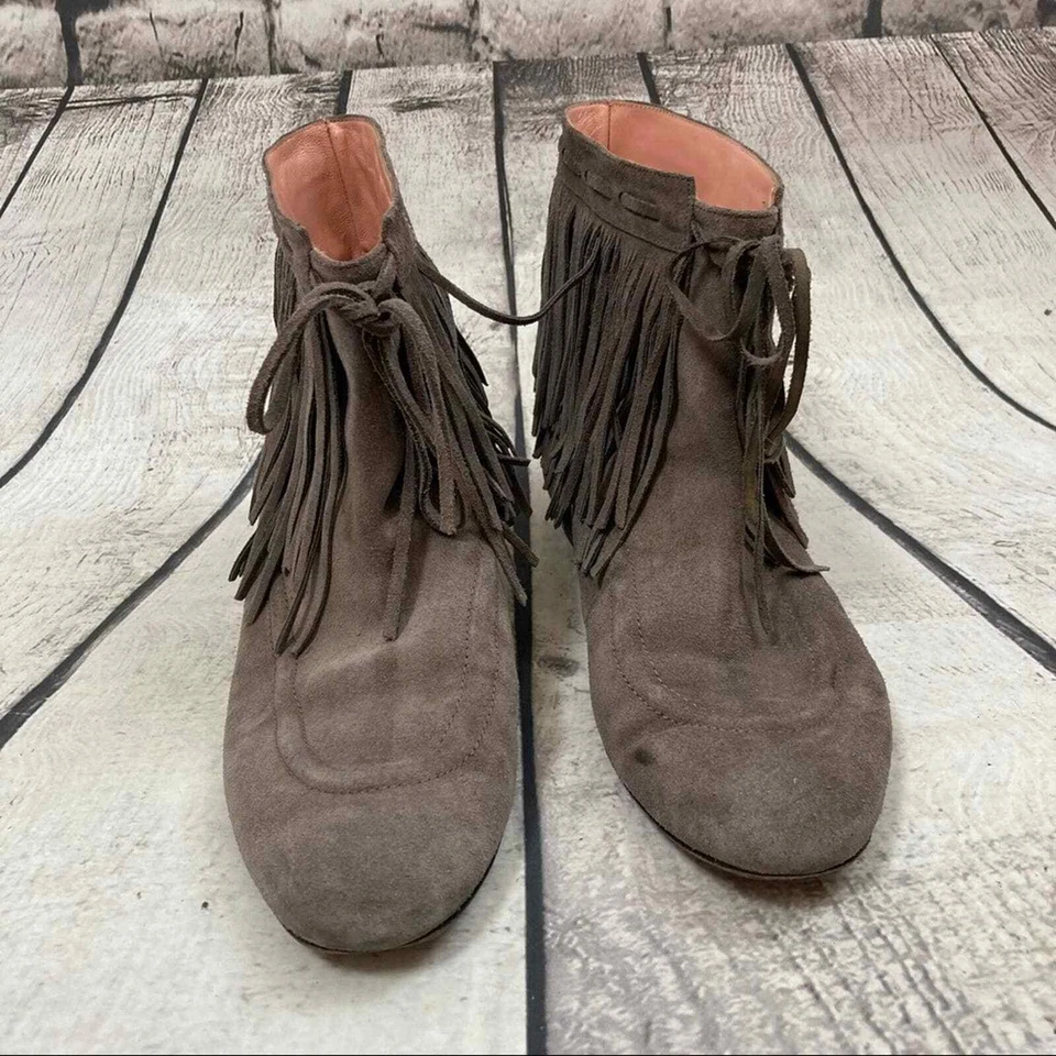 Botas Alexandra Neel Femininas 6.5 EUA 36.5 UE Cinza Franja Couro Mocassim Boho - Imagem 2 de 4