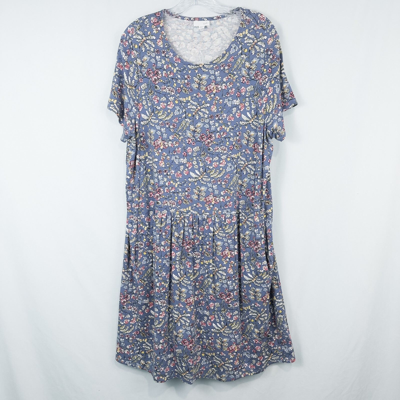J. Jill Floral Short Sleeve Cotton Modal Dress Size 1X Blue Stretch Pockets