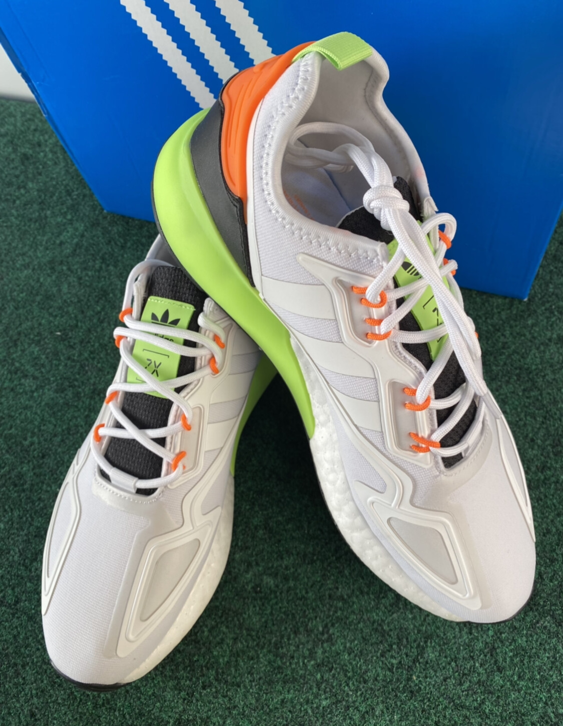 Mens Adidas ZX 2K Boost White/Black/Neon Sz 9.5 | eBay