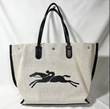 Longchamp Essentiel Canvas Tote Bag L Logo Horse Black Unused Outlet from JAPAN