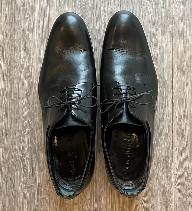 Louis Vuitton Black Derby Dress Shoes LV UK 10 / US 11 ST0115 Made