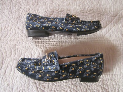 Cabi Womens Shoes Size 7 Velvet Floral Carnaby Loafers Blue/Yellow