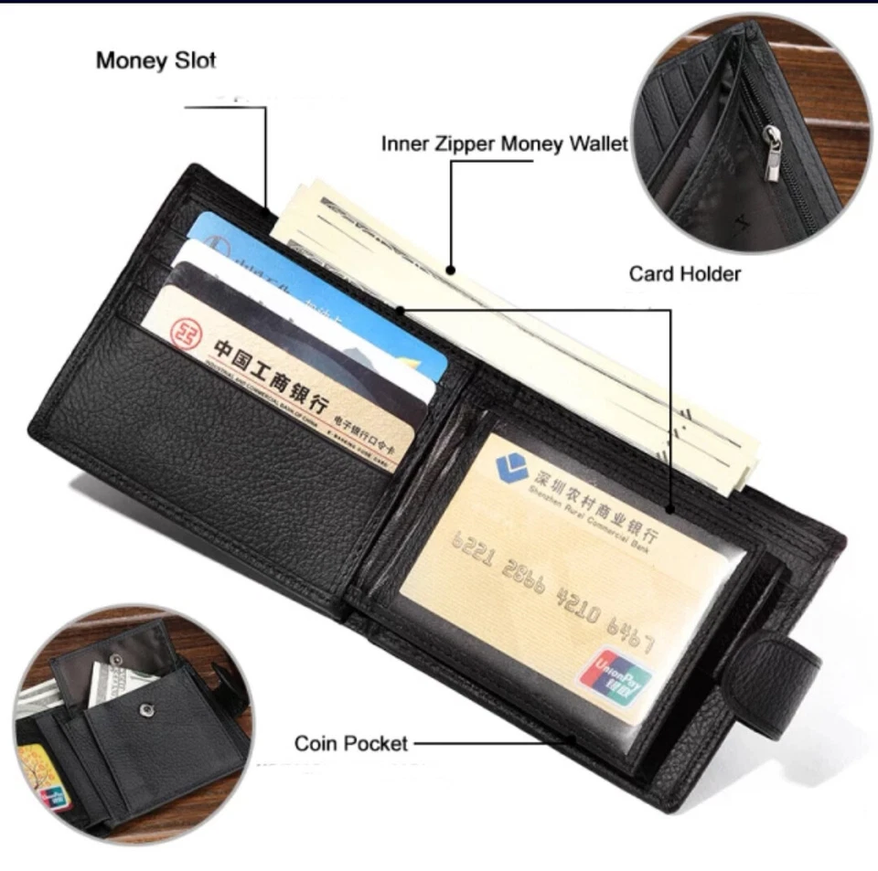 Mens RFID Blocking Genuine Leather wallet , Men Wallet with Snap Button - Image 4 of 4
