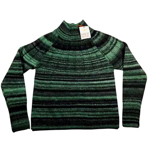 KNOX ROSE Womens Green Knitted Long Sleeve Holiday Pullover Sweater Size Small