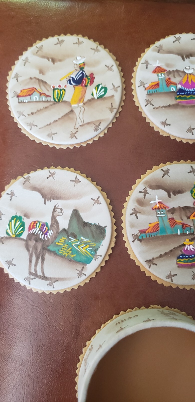 Hand Painted Leather Peruvian Coasters Peru South America Llama eBay