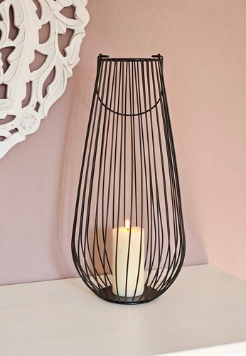Laterne Windlicht Metalllaterne 25x50 Windlicht Kerzenhalter Gartenlampe schwarz - Bild 6 von 6