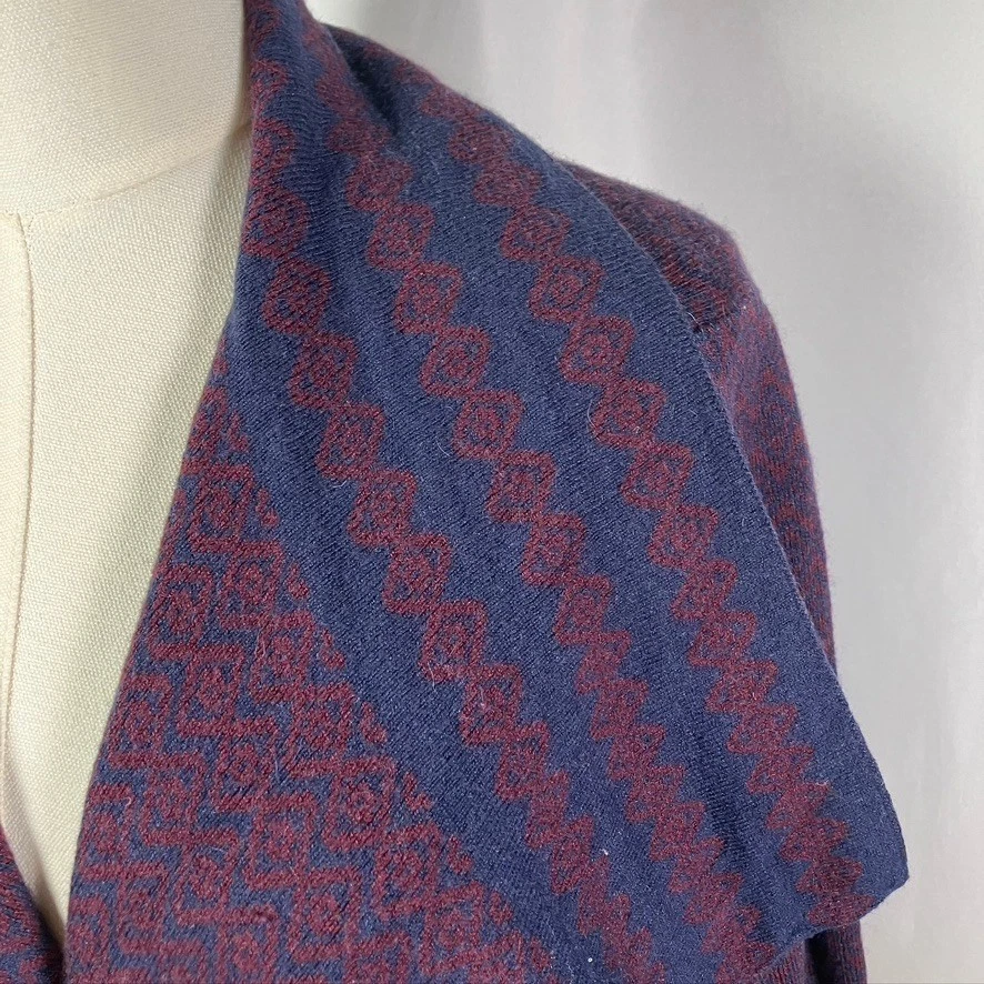 Mujeres Invierno Sedas Cárdigan Plumero Suéter Azul Borgoña Tejido Geométrico Grande Foto 3 de 4