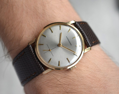 Longines Herrenuhr 1964 10K Gold kleine Sekunde Sunburst mechanisch Leder
