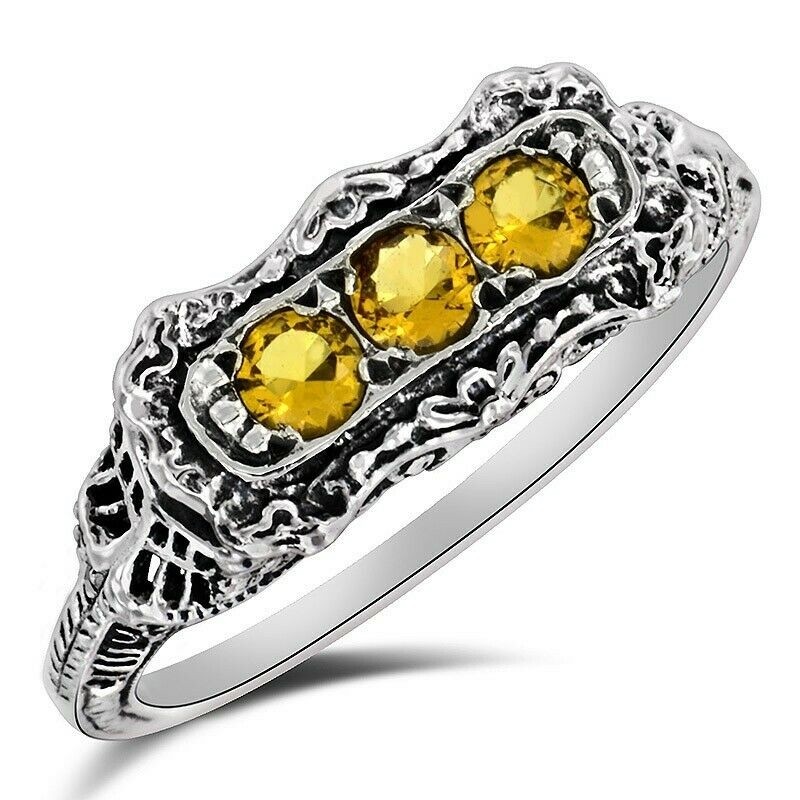  Citrine 925 Solid Sterling Silver Ring Victorian Ring Sz 6 XA3-2