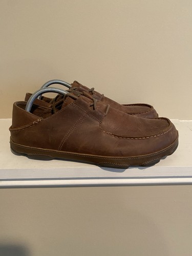 OluKai Mens Ohana Li ‘ili Shoes Size 10.5 Brown Lace Up Nubuck Leather Moccasin - Picture 2 of 6