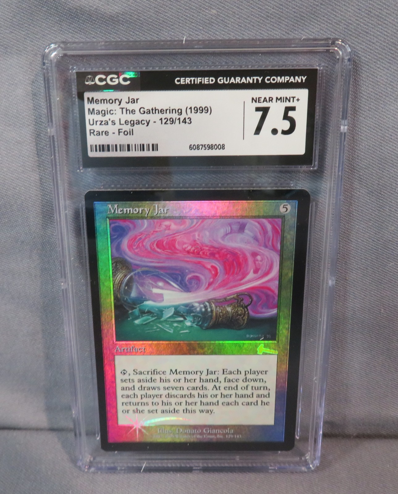 MEMORY JAR Urza's Legacy Rare FOIL 129/143 1999 MTG Magic CGC 7.5 Near Mint+