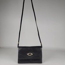 unbranded vintage mid-century modern leather shoulder bag black snap closure