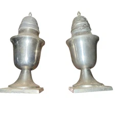 Vintage Stieff Pewter Tulip Salt & Pepper Shakers Set of 2 weighted 7” statement