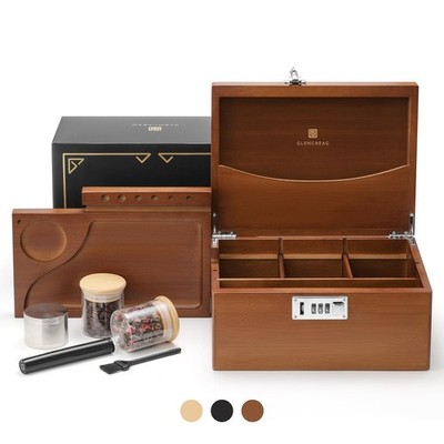 GLENCREAG Stash Box with Rolling Tray, Smell Proof Large Bamboo Storage Brown 